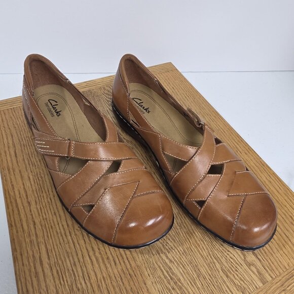 Clarks Shoes Womens Size 11 Tan Leather Bendables Mary Jane Comfort Flats G0410 - Picture 1 of 9